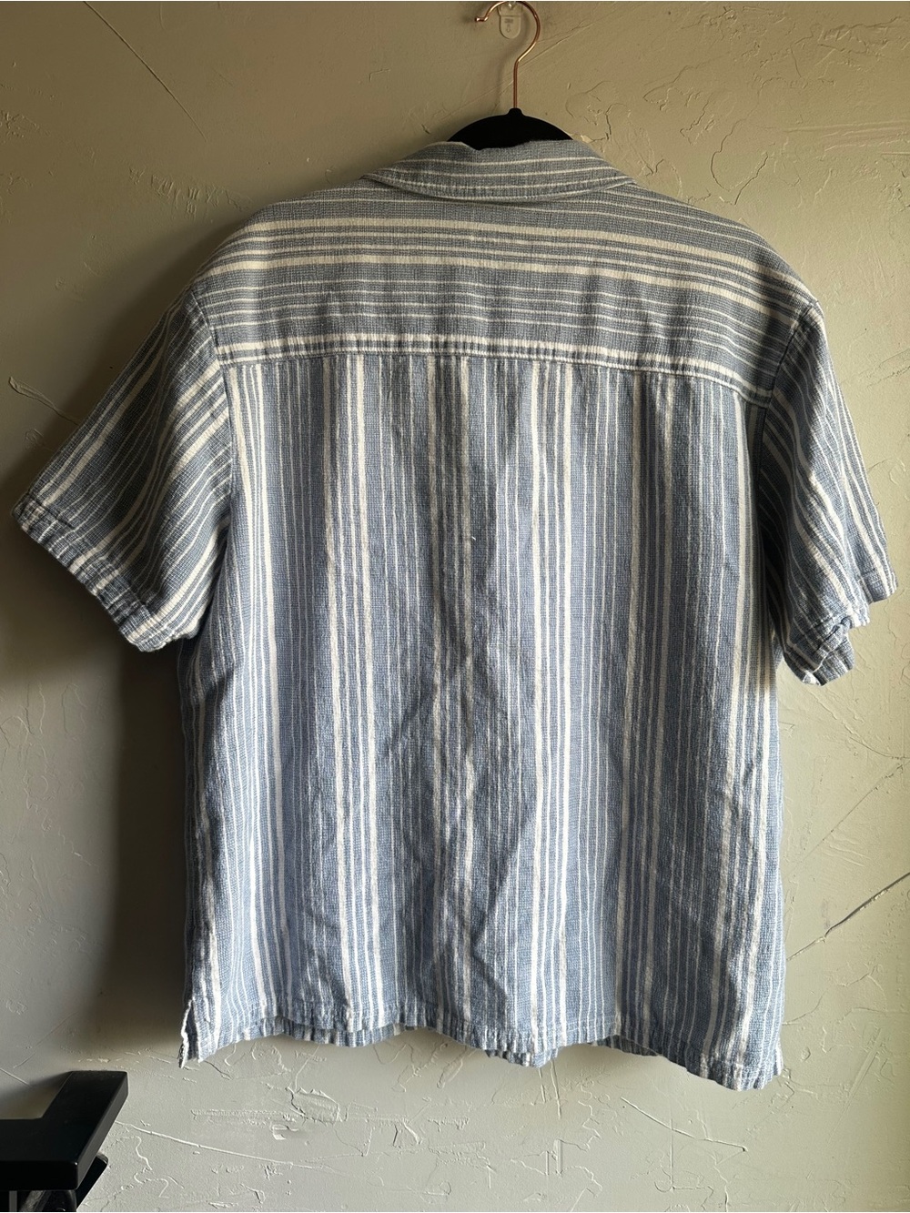 Falls Creek Mens XL Blue Stripe Textured Cotton Resort Shirt Coastal Camp Collar - Picture 3 of 10